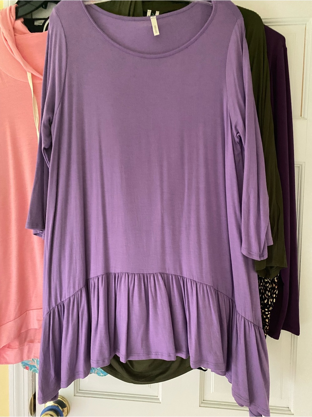 Purple Long Sleeve Tunic Top with Asymmetrical Ruffle Hem XL